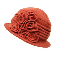 Wool 1920s 30s Downton Abbey Style Winter Ladies Flower Cloche Hat Soft Warm