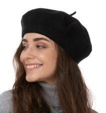 Black Wool Beret Hat Autumn