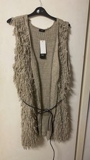 F&F Textured Shaggy Fringe Longline Cardigan Vest – Natural Oatmeal Size 18