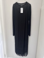 Zara Sheer Tassel Fringe Maxi Dress Black Large