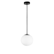 Lunar 18cm Opal Glass Globe Ceiling Pendant Light with Matt Black Suspension E27