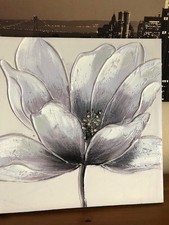 Beautiful flower canvas picture with sequins & glitter Purple/white 40-40 cms