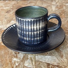 Vintage Iden Studio Pottery Striped Tea Cup & Saucer - Rye England