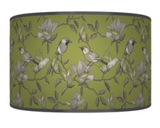 Garden Birds Olive Green Grey Pendant Drum  Light Shade Handmade Lampshade #68