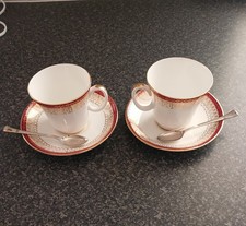 Royal Grafton Majestic bone china tea cups, saucers & silver plated teaspoons.