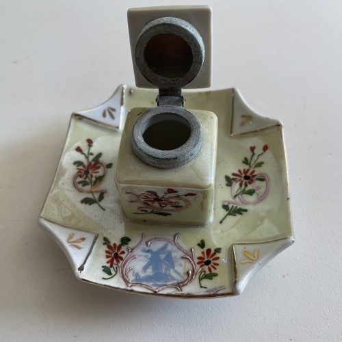 Antique china painted inkwell - china,