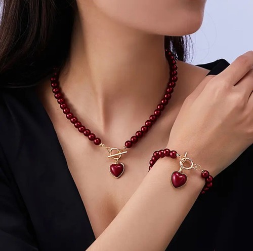 Red pearl heart - heart, pendent
