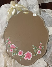 Scalloped edged bevelled Oval Wall Mirror floral design 11" x 8.5" (28cm x 22cm)