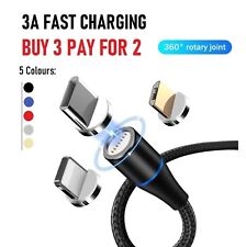 3 in 1 Magnetic USB Cable 3A FAST Charging Charger Sync Phone Type-C Micro & iOS