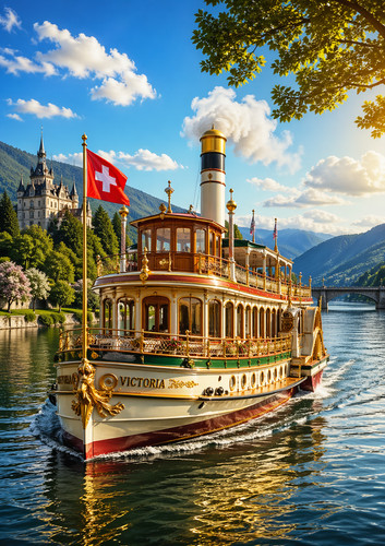Steam boat wall - boat, print