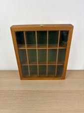 Vintage Shadow Box Curio Cabinet Wood Display Case - Dark Green Backing
