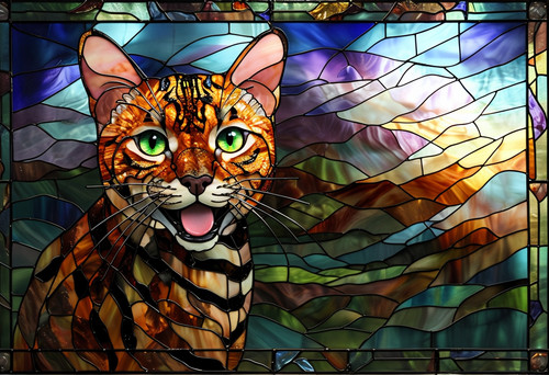 Bengal cat faux stained - stained, glass