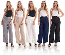 Ladies High Waist Linen Holiday Womens Pants Summer Casual Trousers