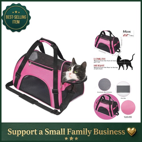 Pink foldable cat dog carrier - pink,