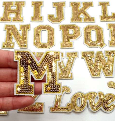 Gold letter sequin patch - gold,