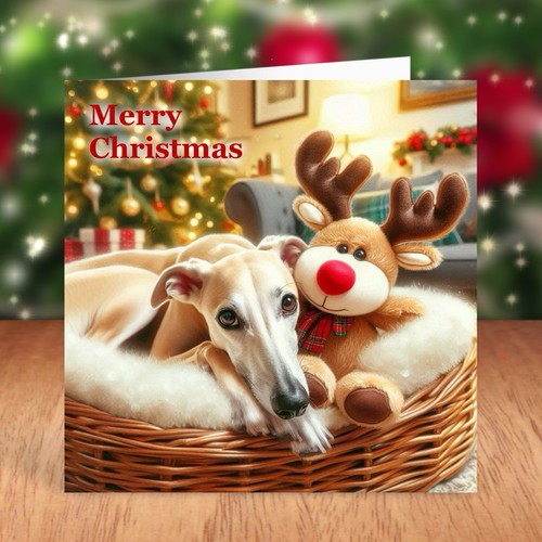 Greyhound dog christmas card - greyhound,