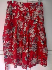 Monsoon Skirt 10 Red Pink Bohemian Pleats Floral Zip Belt NEW BNNT Cotton Lined 