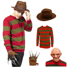 Mens & Kids Boys Freddy Krueger Costume Halloween Horror Fancy Dress 3-Piece Set