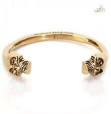 Alexander McQueen Twin Skull Bangle – Gold Brass, Cable Style, Unisex