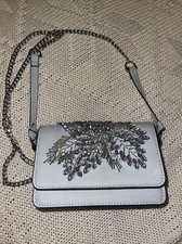 TOPSHOP Suede Blue/Gray Crystal Crossbody Purse Shoulder Bag Chain Handle