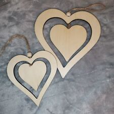 2 x Large Wooden Hanging Heart
