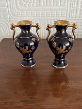 Pair Of Pretty Limoges Cobalt Blue Vases