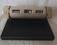 Vintage French Gold Tone Metal & Leather Perpetual Desk Calendar