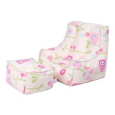 Kids Bean Bag Armchair With Footstool Indoor Beanbag Chair Printed Pouffes Seat