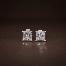 2.00Ct Princess Cut Solitaire Diamond Stud Earrings 14k White Gold Finish