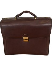 Texier Designer Leather Briefcase Brown Document Bag Top Handle Lock Closure