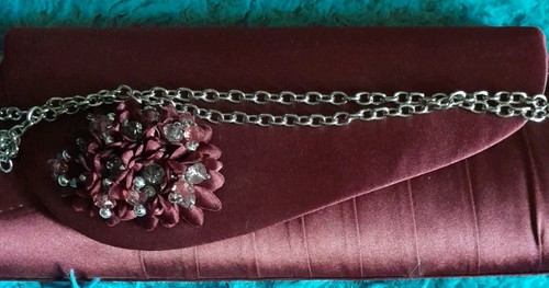 Red satin evening clutch - red,