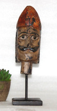 Antique Wooden Man Puppet Head Figurine Original Old Hand Carved Painted