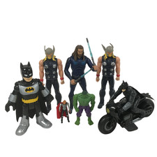 Bundle of 7 Superhero Action Figures Including Batman, Thor, Hulk Hard Toys