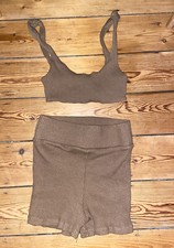 Zara Brown Crop Top & Shorts 2 Piece Co Ord Set Size Small - New Without Tags
