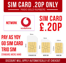 Vodafone Sim Card Pay As You Go Standard Micro Nano Triple 21GB DATA UNLIM CALLS