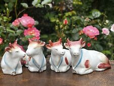 Set of FOUR Staffordshire Porcelain Dairy Cows with Sashes and Bells c. 1890