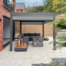 PergoSTET Plus 3m x 3m Square Pergola with 3 Drop Sides and LED Lighting in Grey