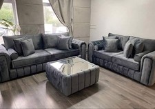 New Grey Lilly 3+2 Sofa With High Back Cushions 