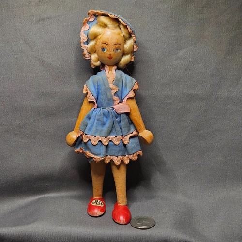 Vintage wooden peg doll - wooden, hand