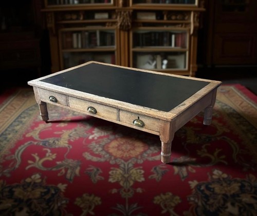 Antique leather topped oak - leather-topped,