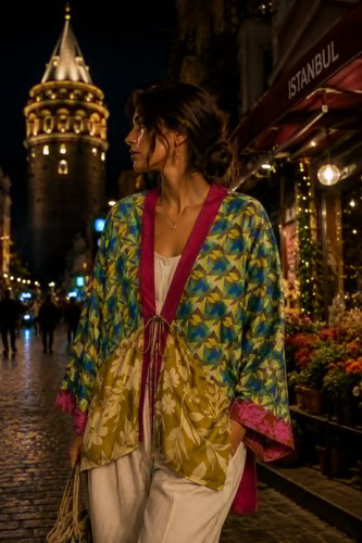 New woman floral print kimono - new,