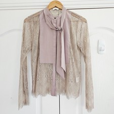 Day Birger Et Mikkelsen Shirt Blouse Size 36 UK 10 Taupe Pussy Bow Long Sleeve
