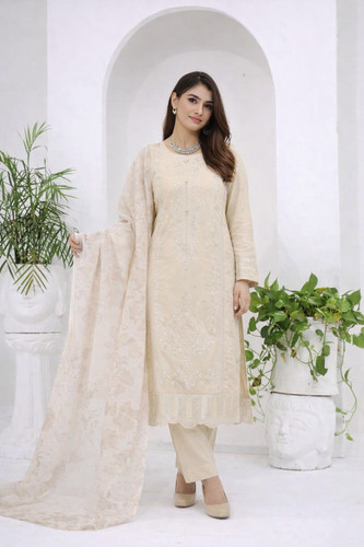 Cream chikankari viscose - (347),