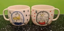 Anthropologie Mugs King Queen Poodle Clubs Hearts Print Rare Coffee Cup Mug x 2