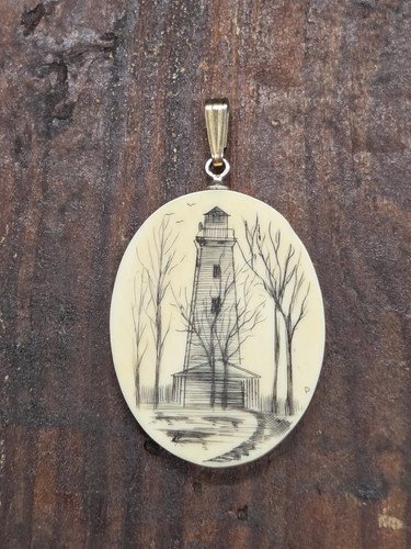 Vintage scrimshaw lighthouse - vintage,