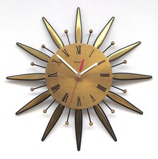 Swiss Made 1970s KIENZLE Sunburst Vintage Wall Clock Midcentury Retro Kitsch
