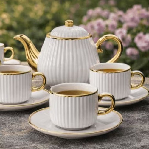 Luxury white ribbed ceramic - white,
