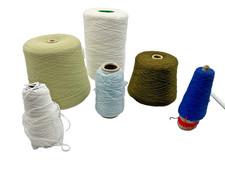 Yarn Cones Bundle - Khaki Olive White Blue Knitting Weaving Skein | A5T G394