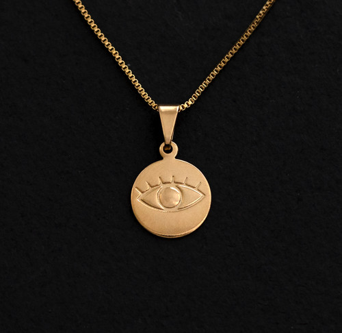 Gold filled evil eye medallion - eye,