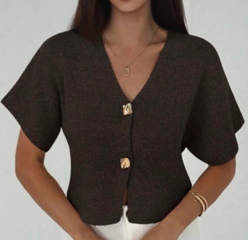 Coffee brown gold button - coffee, knit